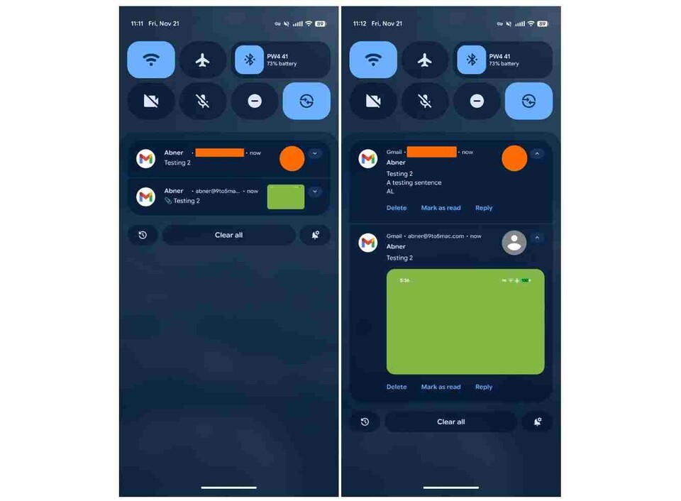왼쪽은 이전 방식을 보여주고, 오른 쪽은 업데이트된 스타일의 계정이다.  | image© 9to5Google