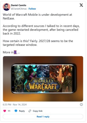 월드 오브 워크래프트 모바일, 개발 재개됐나?